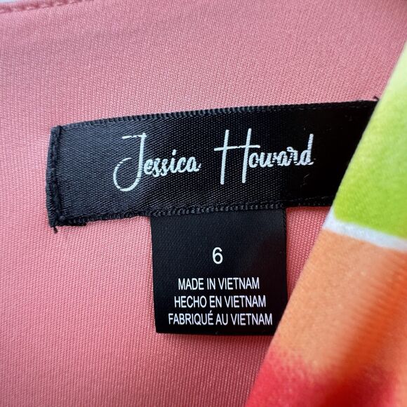 Jessica Howard Maxi Dress Sz 6 Green Pink Tropical Floral Front Knot V-Neck - Picture 11 of 11